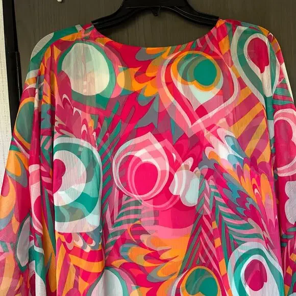 TRINA TURK Salon Maxi Caftan Dress in Dramont Size 12 Resort Multicolor Peacock - Picture 9 of 13